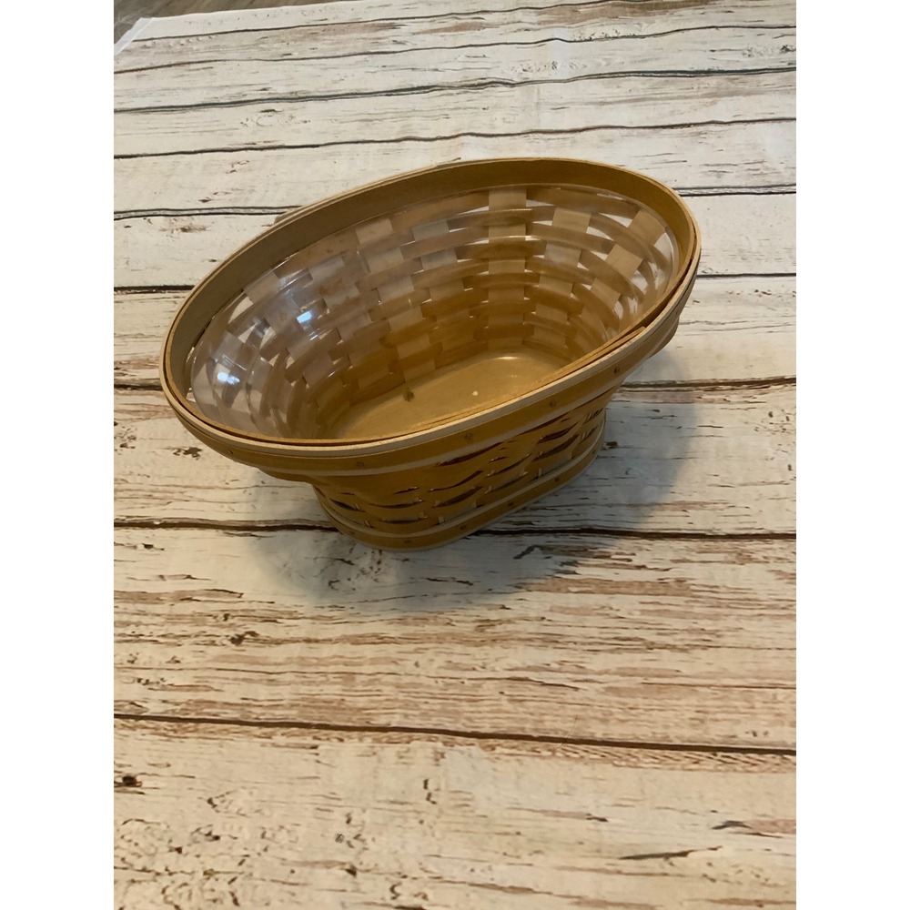 Longaberger Handmade Oval Woven Wood Basket with Plastic Protector Dresden Ohio